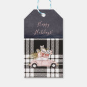 Roze Auto Zwart Plaid Girly Chic Christmas Cadeaulabel (Voorkant)