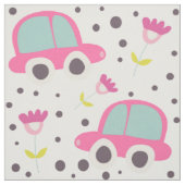 Roze auto's en bloemen stof (Swatch)