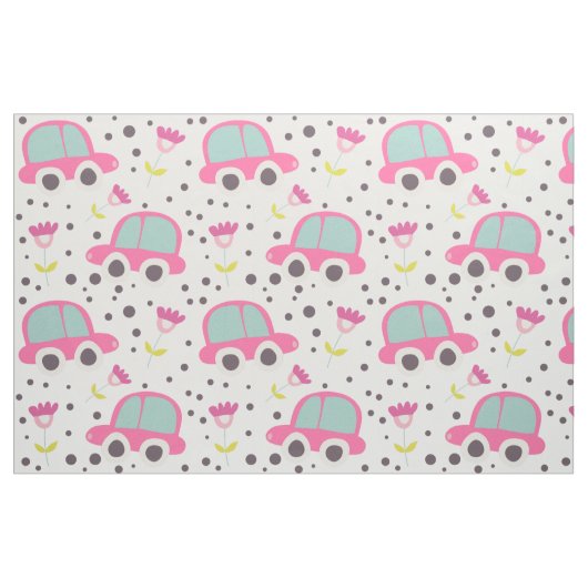 Roze auto's en bloemen stof (Fat Quarter)
