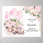 Roze auto's op auto's op Baby shower Welkom Poster (Voorkant)