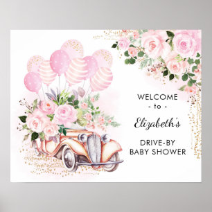 Roze auto's op auto's op Baby shower Welkom Poster