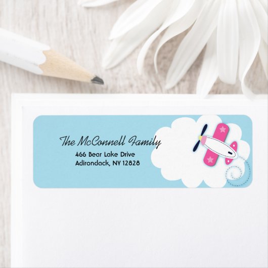 Roze Aviator Vliegtuig AFDRUKBARE ADRESETIKETTEN Etiket (Insitu)