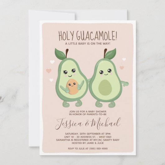 Roze Avocado Heilige Guacamole Baby shower Kaart (Voorkant)