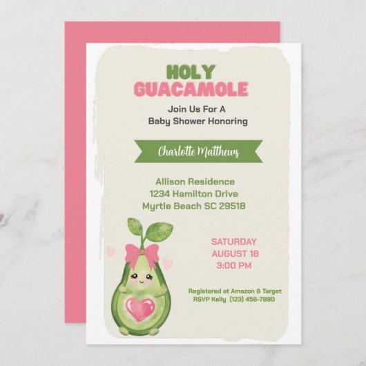 Roze Avocado Heilige Guacamole Baby shower Kaart (Voorkant / Achterkant)
