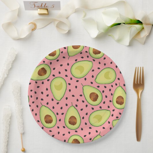 Roze Avocado Pattern Papieren Bordje (Huwelijk)