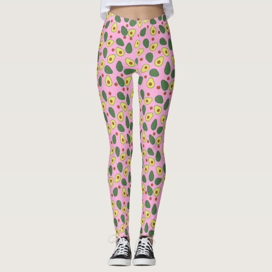 Roze Avocado Print Moderne Patroon Yoga Gym Kit Leggings (Voorkant)