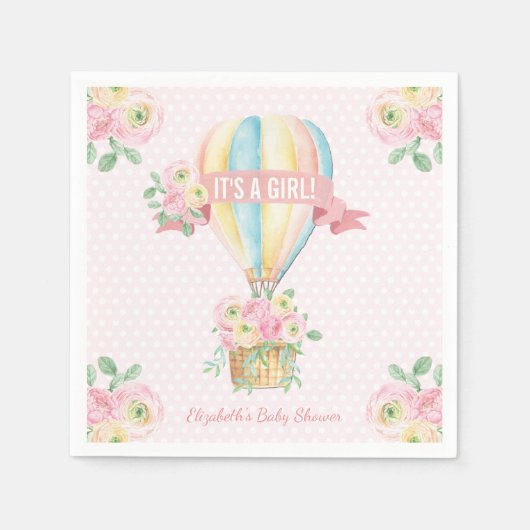  Roze Avontuur Hete Luchtballon Baby shower Servet (Voorkant)