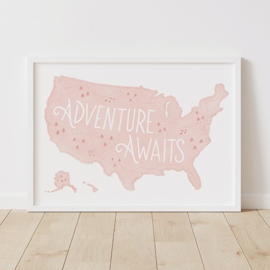 Roze avontuur wacht op Kinder decor van Amerikaans Poster