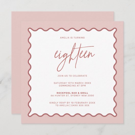 Roze avy Border 18e verjaardag uitnodiging (Voorkant / Achterkant)