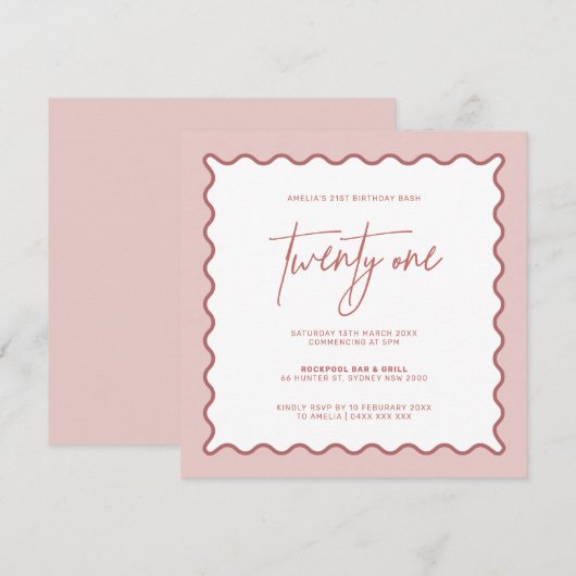 Roze avy Border 21 Birthday Uitnodiging (Voorkant / Achterkant)