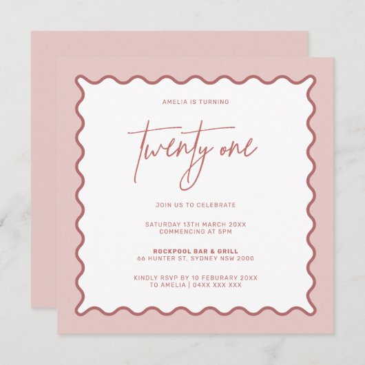 Roze avy Border 21 Birthday Uitnodiging (Voorkant / Achterkant)