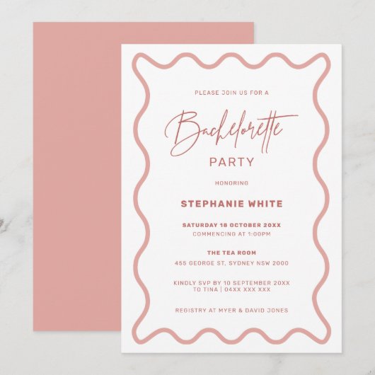 Roze avy Border Bachelorette Party Invitation Kaart (Voorkant / Achterkant)