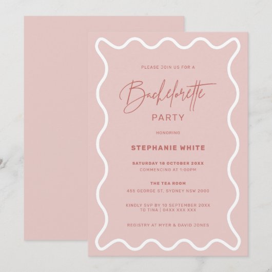 Roze avy Border Bachelorette Party Invitation Kaart (Voorkant / Achterkant)