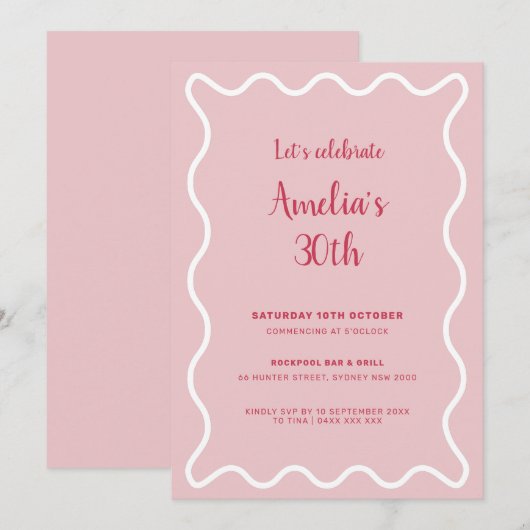 Roze avy Border Birthday Uitnodiging (Voorkant / Achterkant)