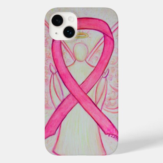 Roze Awareness Ribbon Angel Aangepaste iPhone Case (Achterkant)