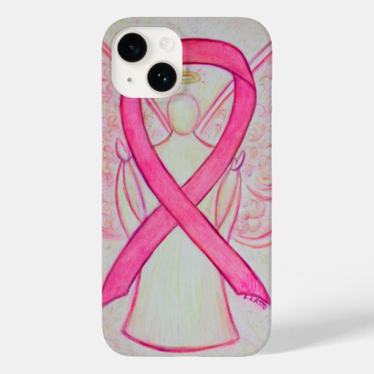 Roze Awareness Ribbon Angel Aangepaste iPhone Case (Achterkant)