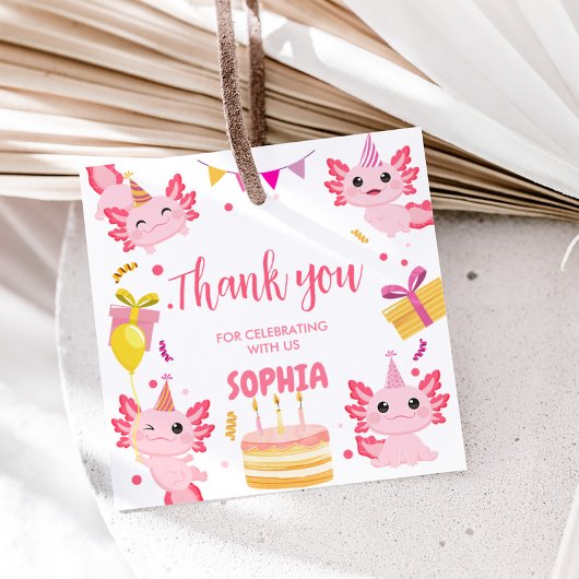 Roze Axolotl Alotl Verjaardagsfeest Plein Bedankjes Labels