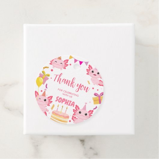 Roze Axolotl Alotl Verjaardagsfeest Ronde gunst Ta Bedankjes Labels (In situ)