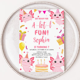 Roze Axolotl Alotl verjaardagsfeestje Kaart