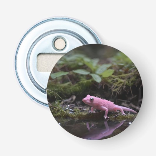 Roze Axolotl bij de rivier, Button Flesopener (Voorkant)