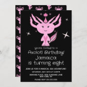 Roze Axolotl Birthday Party Hand Drawn Uitnodiging (Voorkant / Achterkant)