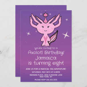 Roze Axolotl Birthday Party Hand Drawn Uitnodiging