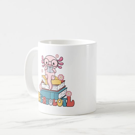 Roze Axolotl Boekenwurmen Boekenlezen Lovers Pun Koffiemok (Voorkant links)