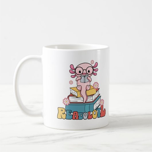 Roze Axolotl Boekenwurmen Boekenlezen Lovers Pun Koffiemok (Links)