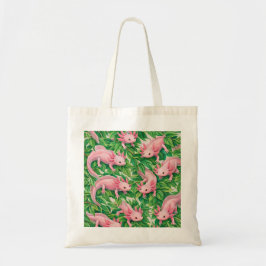 Roze Axolotl Botanisch Patroon Tote Bag