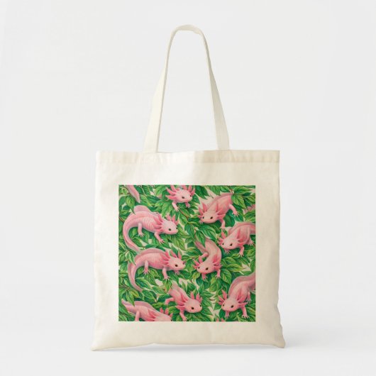 Roze Axolotl Botanisch Patroon Tote Bag (Voorkant)