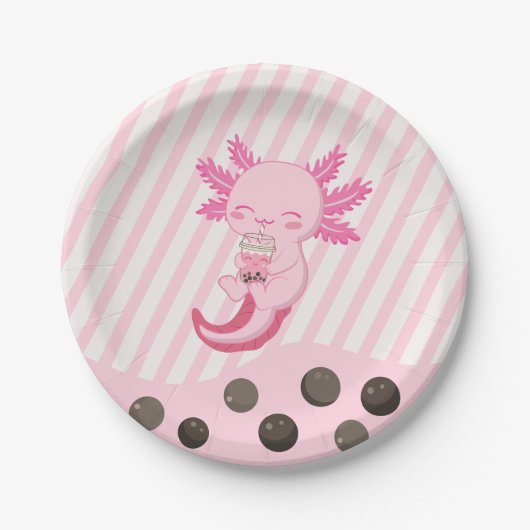 Roze Axolotl Bubble Boba Par-tea Verjaardagspapier Papieren Bordje (Voorkant)