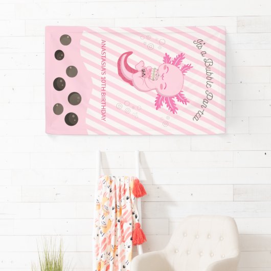 Roze Axolotl Bubble Boba Tea Verjaardagsfeest Spandoek (Insitu)