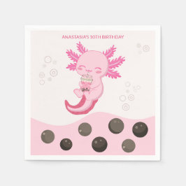Roze Axolotl Bubble Milk Boba Thee Verjaardag Servet