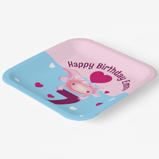 Roze Axolotl-feest Papieren Bordje (Gebogen)