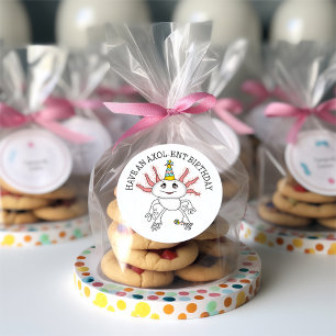 Roze Axolotl Gelukkige Verjaardag Ronde Sticker