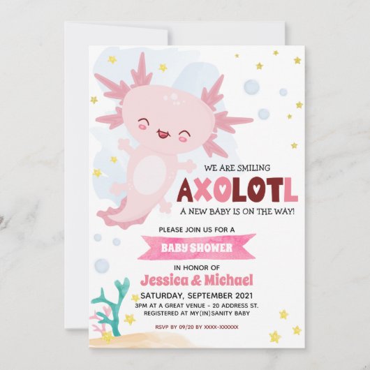 Roze Axolotl Girl Baby shower Kaart (Voorkant)