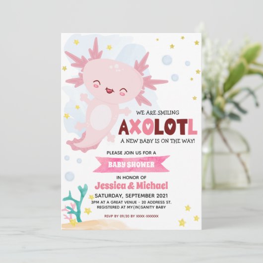 Roze Axolotl Girl Baby shower Kaart (Staand voorkant)