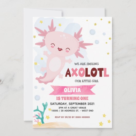 Roze Axolotl Girl Birthday Kaart (Voorkant)