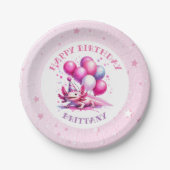 Roze Axolotl Girl's Verjaardagsfeestje Papieren Bordje (Voorkant)