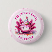 Roze Axolotl Girl's Verjaardagsfeestje Ronde Button 5,7 Cm (Voorkant)