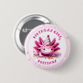 Roze Axolotl Girl's Verjaardagsfeestje Ronde Button 5,7 Cm (Voorkant /achterkant)