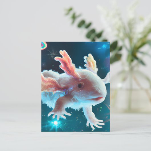 Roze Axolotl in de ruimte Briefkaart (Staand voorkant)