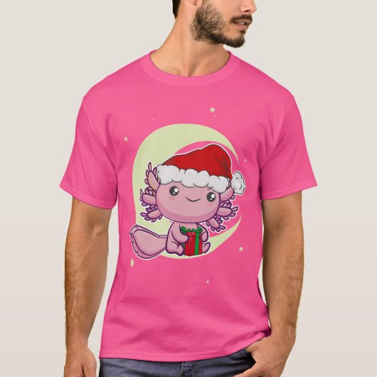 Roze Axolotl Kawaii White Kerstmis: Mexicaans sa T-shirt (Voorkant)