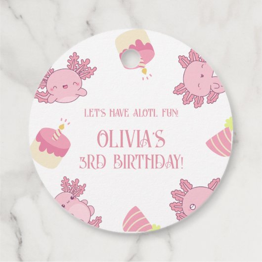 Roze Axolotl Kids Verjaardag Souvenir Gift Bedankjes Labels (Achterkant)