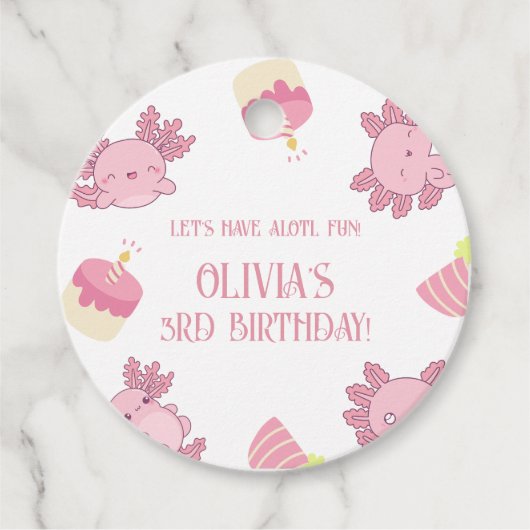 Roze Axolotl Kids Verjaardag Souvenir Gift Bedankjes Labels (Voorkant)