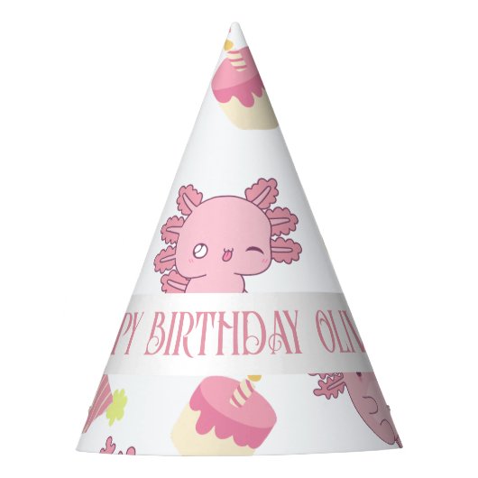 Roze Axolotl Kinder Laten we Alotl Fun Birthday Feesthoedjes (Voorkant)