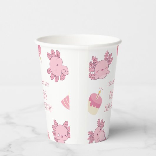 Roze Axolotl Kinder Laten we Alotl Fun Birthday Papieren Bekers (Rechts)