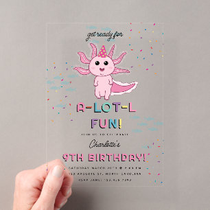 Roze Axolotl Kinderen Cute Salamander Verjaardagsf Acryl Uitnodigingen