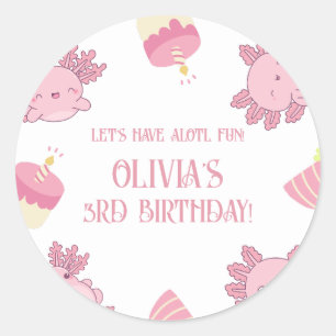 Roze Axolotl Kinderen Verjaardags Mailer of Cadeau Ronde Sticker