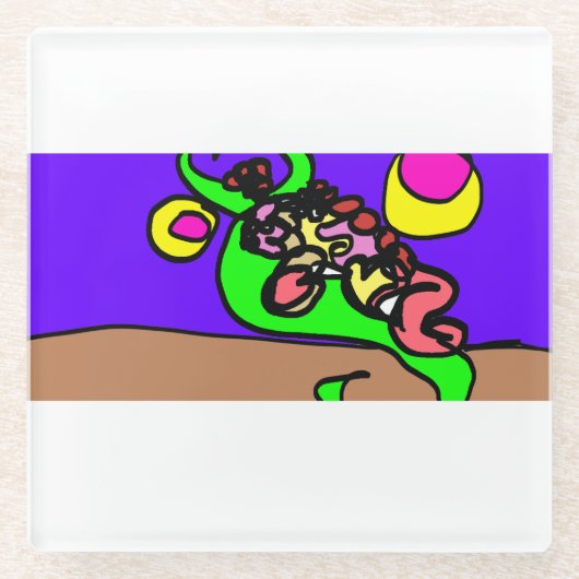Roze axolotl kunst glazen onderzetter (Voorkant)